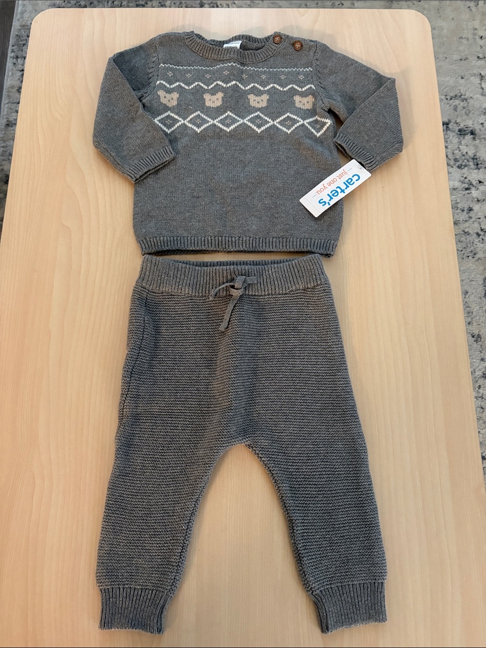 Carter's Gray Knit Baby Sweater Pants Outfit Size 9 Months NWT